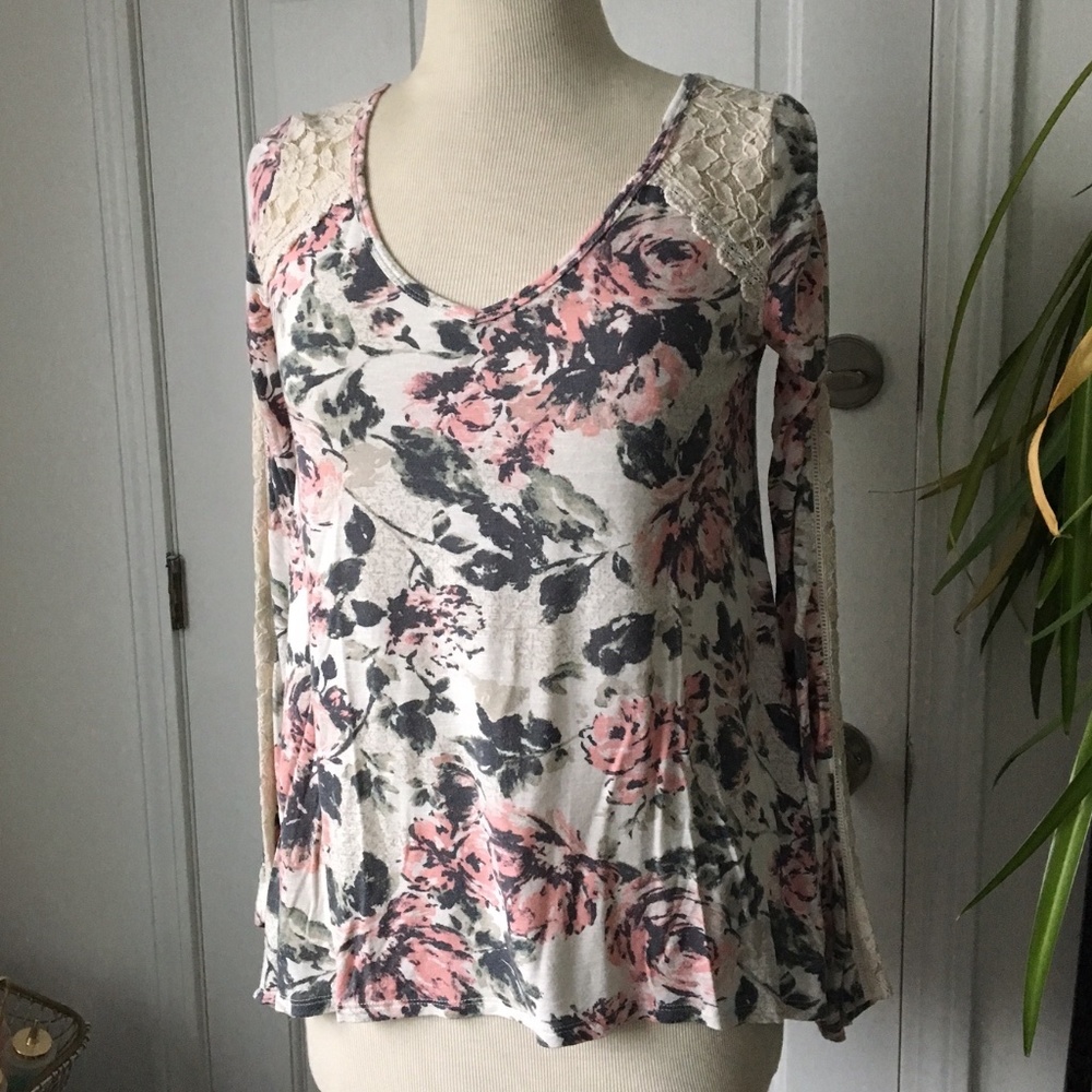 Cottagecore Floral Lace Long Sleeve Top